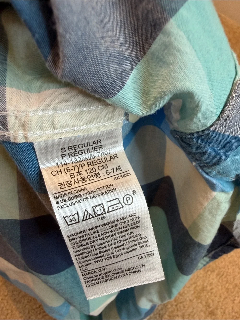 GAP Kids Blue Multi-Check 100% Cotton Short Sleeve Button-Down Shirt Size Small